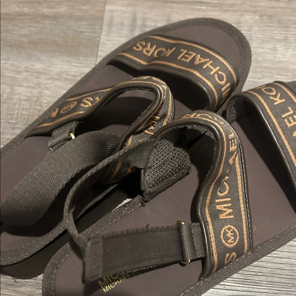 Michael Kors Dark Brown Logo Strap Sandals